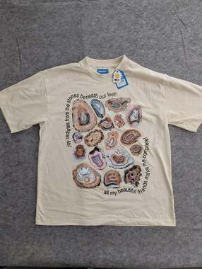 Market Smiley Face Radiating Joy Graphic T-Shirt Mens Large NWT Ecru Chinatown